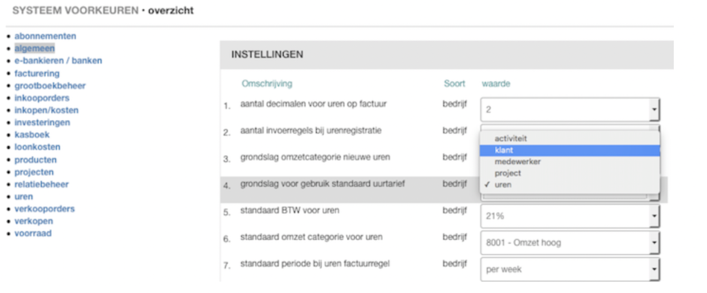 grondslag uurtarief instellen