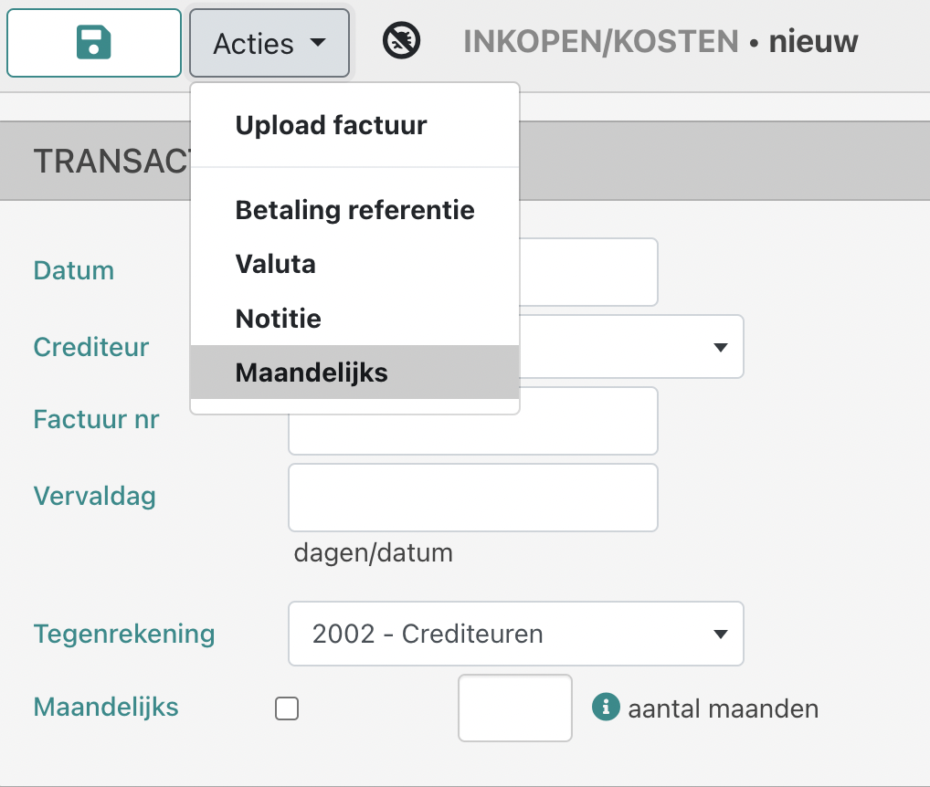 maandelijkse kosten invoeren