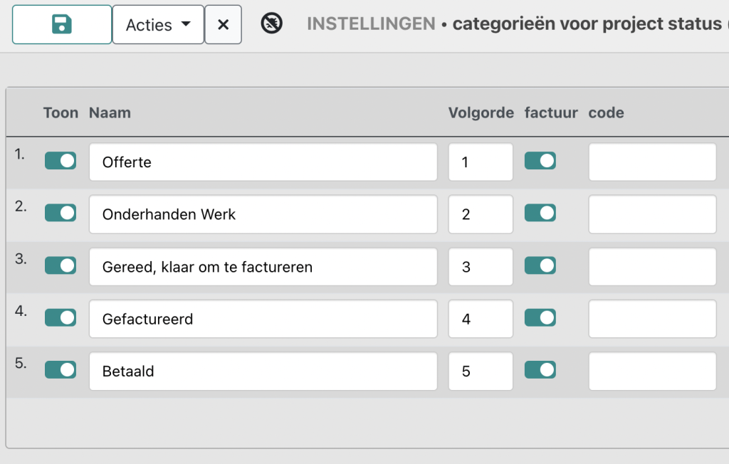 projectstatus factureren